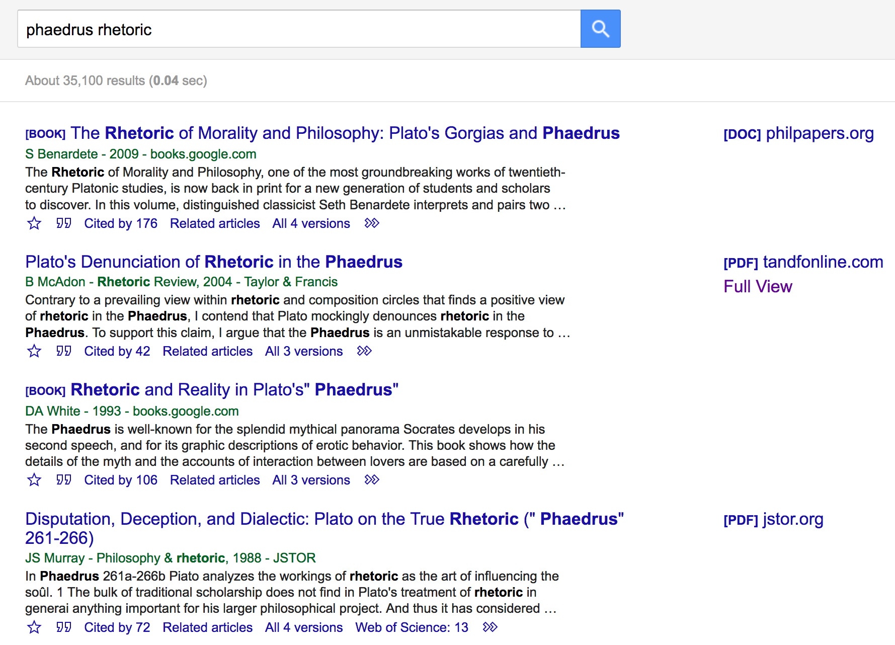 Results for searching "phaedrus rhetoric" in Google Scholar